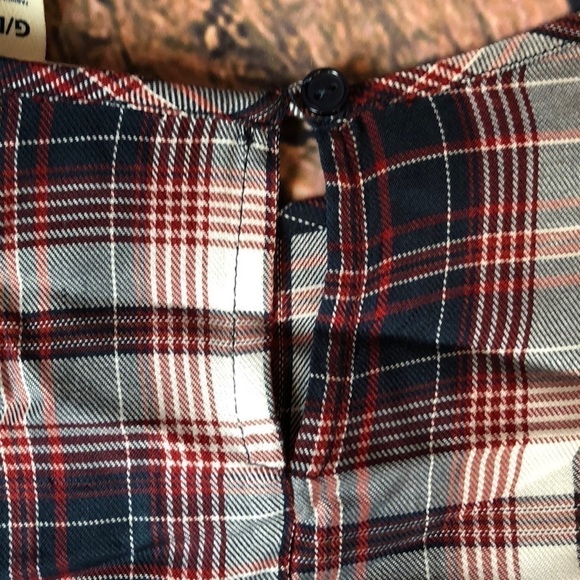 COMO Blu Tunic Size Large Red Plaid Blouse 3/4” Bell Sleeves Back Keyhole New - Picture 8 of 8